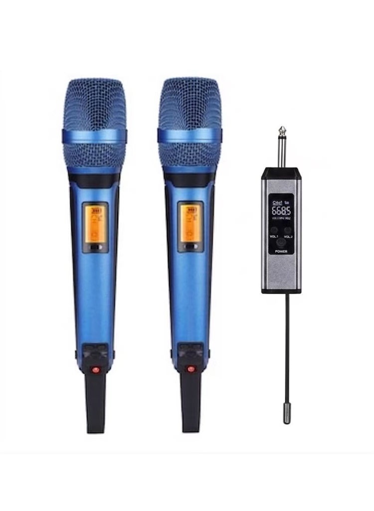 نظام الميكروفون اللاسلكي الاحترافي ZFSZ SKM9000 ثنائي التردد UHF مع ترددات قابلة للتعديل، ومستقبل قابل لإعادة الشحن، وميكروفون بشبكة معدنية، مخصص للكاريوكي والمناسبات والكنائس (البطارية غير مرفقة) - Image 1