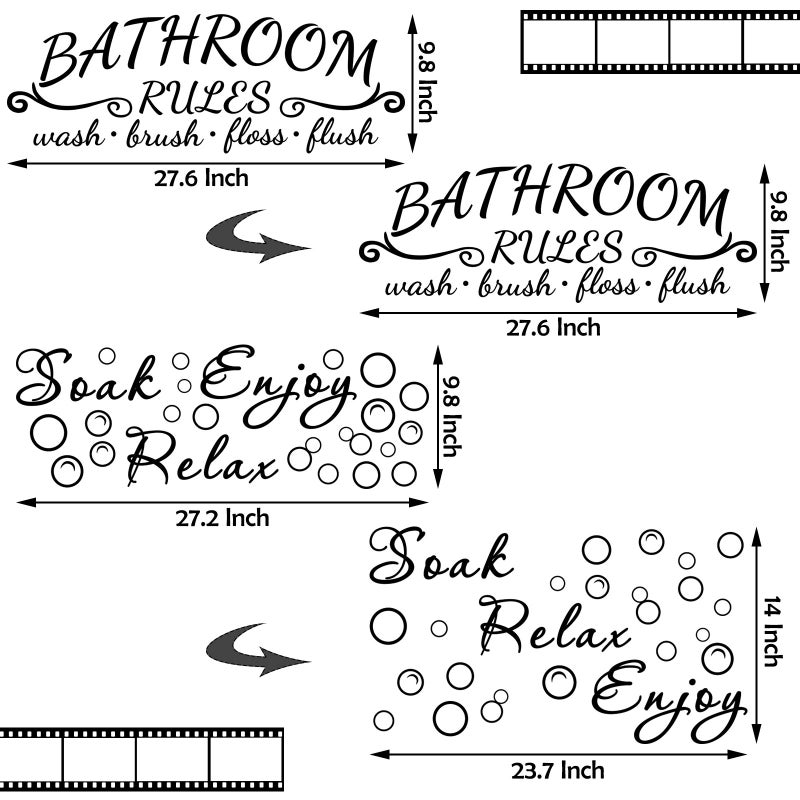 Zonon 2 Bathroom Decals Sticker Soak Relax Enjoy Toilet Rules Decor Vinyl Quote Decor for Home(Simple Style,Black) - Image 4