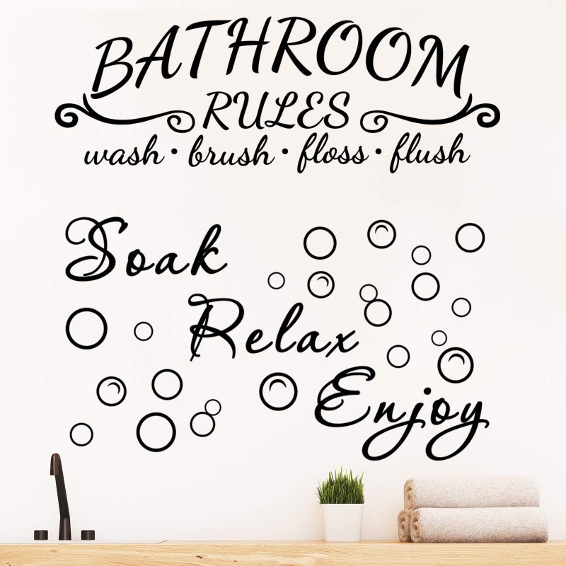 Zonon 2 Bathroom Decals Sticker Soak Relax Enjoy Toilet Rules Decor Vinyl Quote Decor for Home(Simple Style,Black) - Image 1