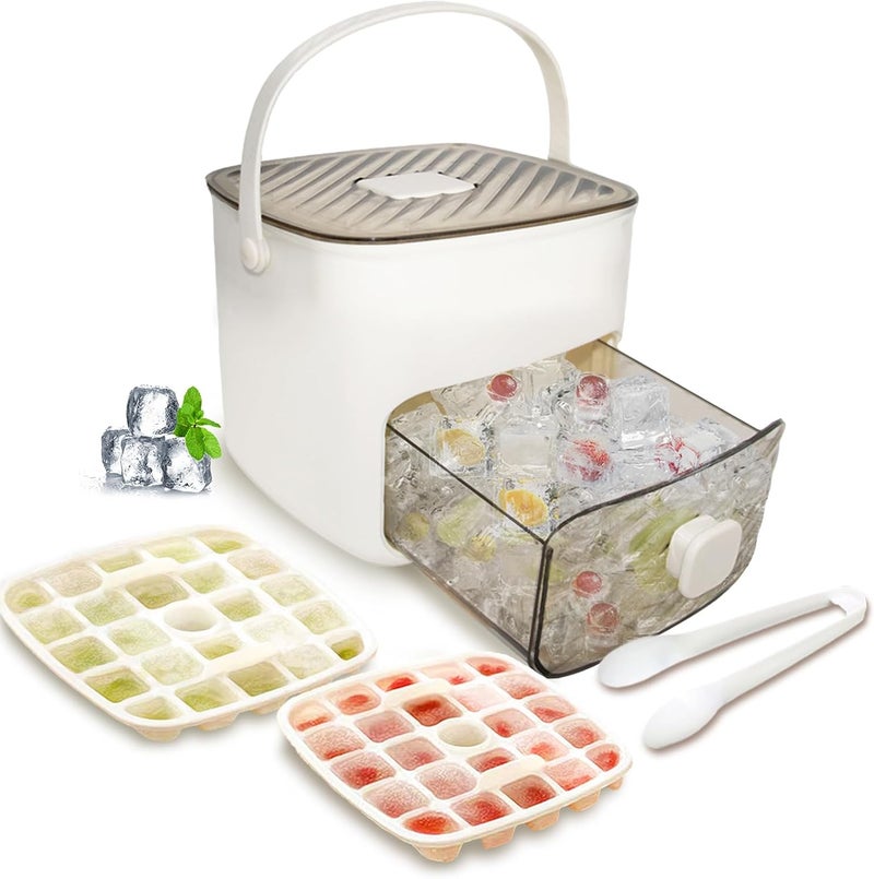 Ice Cube Tray with Storage Bin and Tweezers - 48 Grid Ice Maker for Cocktails and Beverages (White) - Image 1