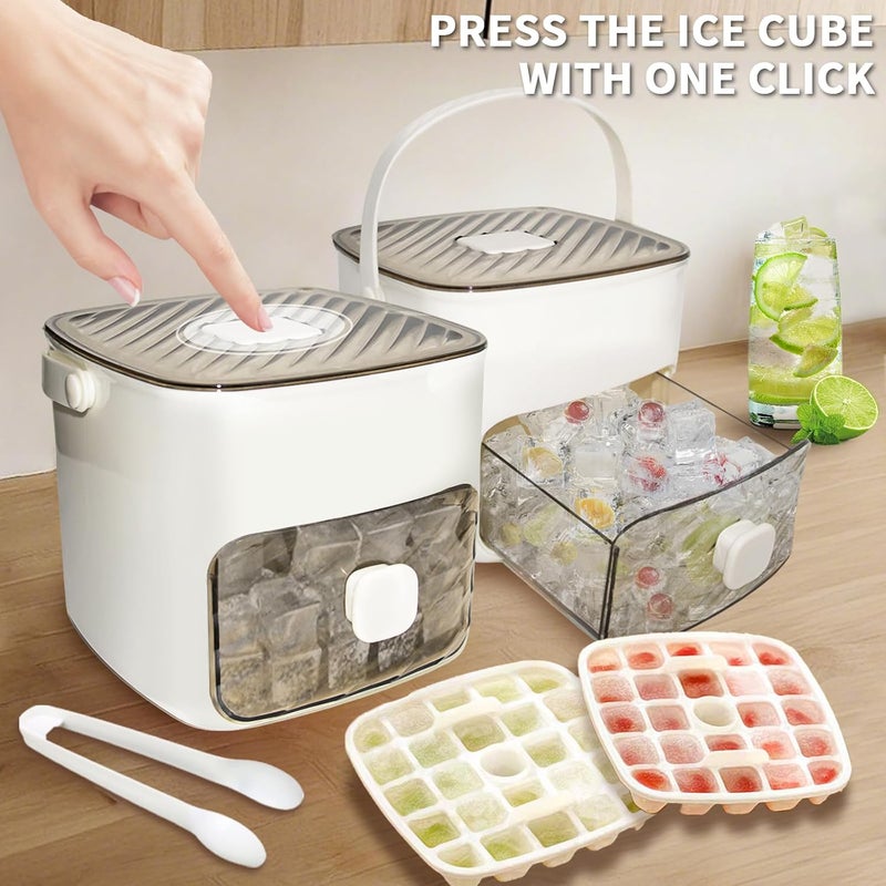 Ice Cube Tray with Storage Bin and Tweezers - 48 Grid Ice Maker for Cocktails and Beverages (White) - Image 2