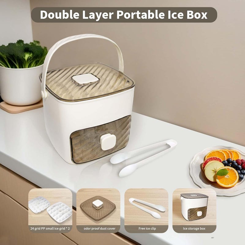 Ice Cube Tray with Storage Bin and Tweezers - 48 Grid Ice Maker for Cocktails and Beverages (White) - Image 3