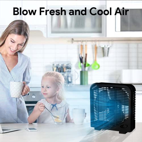 shinic 10" Tabletop Box Fan for Bedroom, 2 Speeds, Quiet Table Fans with Strong Airflow, Energy Efficient Small Box Fan, Portable Kitchen Exhaust Fans for Bedroom Bathroom Office Dorm Workshop, Black - Image 5