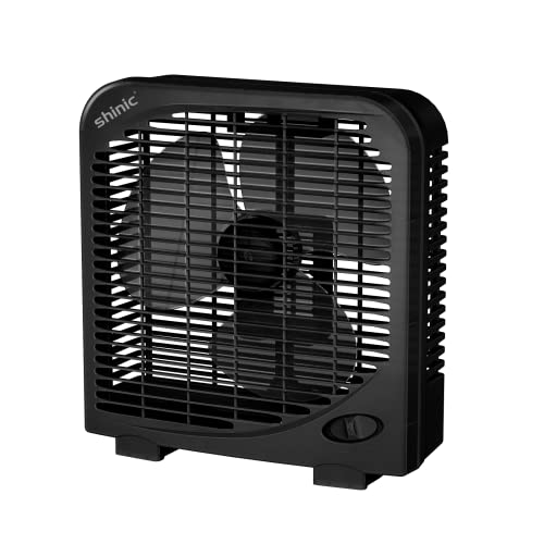 shinic 10" Tabletop Box Fan for Bedroom, 2 Speeds, Quiet Table Fans with Strong Airflow, Energy Efficient Small Box Fan, Portable Kitchen Exhaust Fans for Bedroom Bathroom Office Dorm Workshop, Black - Image 1