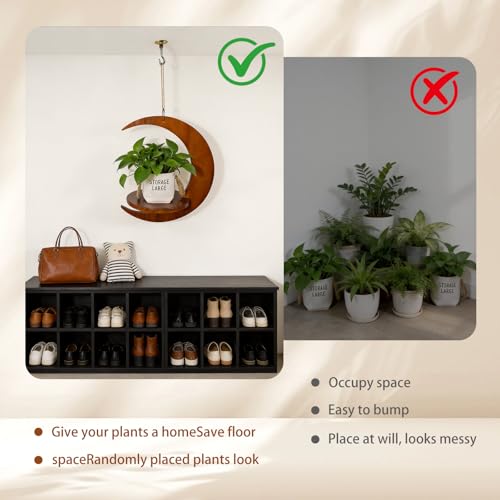 Tnstbiee Moon-Shaped Wooden Hanging Plant Stand,Nordic Modern Window Plant Shelf, Space-Saving Indoor Flower Holder for 3-5.5 Inch Pots,Aesthetic Hanging Plant Tray Decor,Gifts for Gardener & Mother - Image 4
