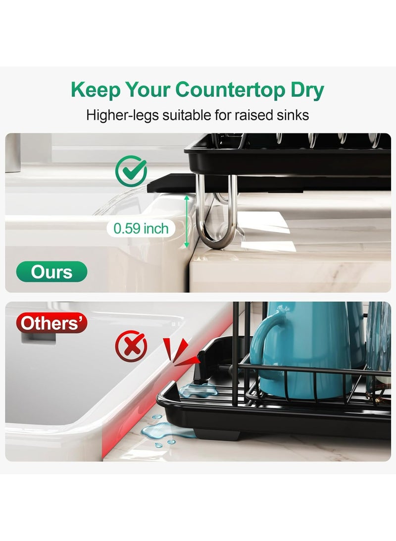 Toshionics Dish Rack Dish Drying Stand Dish Drainer Plate Rack Dish rake Kitchen Organizer Dish Drying Rack Countertop Large Antibacterial Kitchen Utensils Dish racks Dish Stand (Black) - Image 4