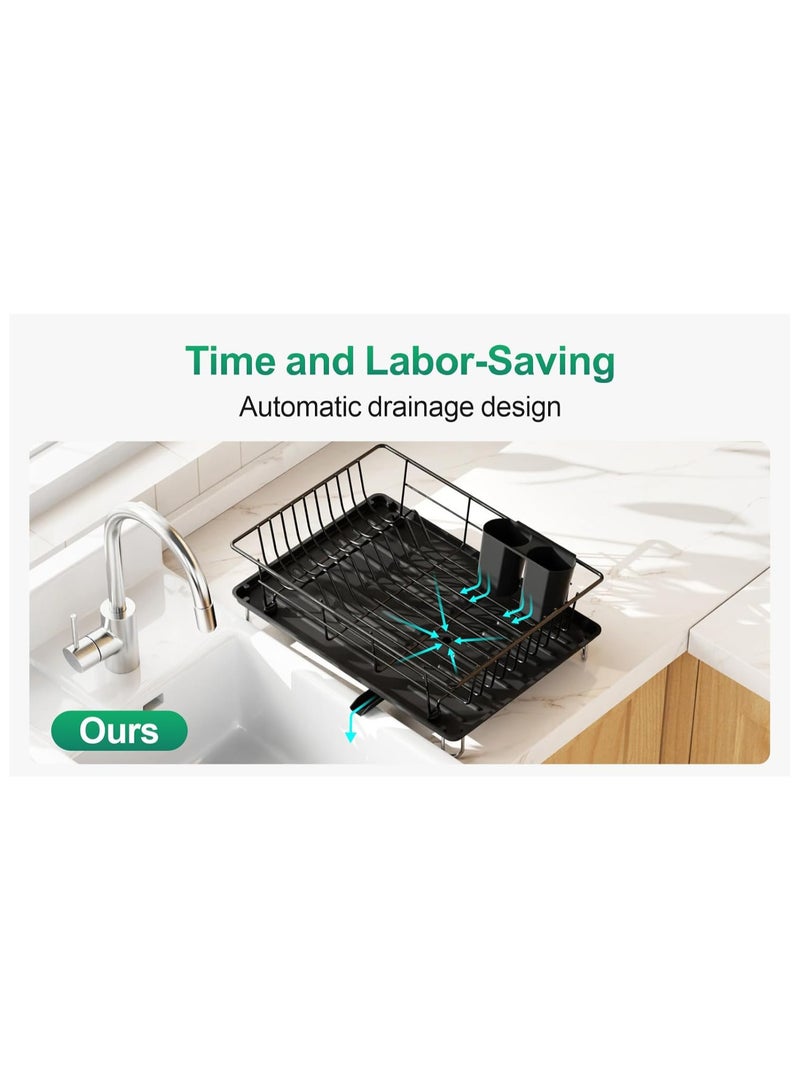 Toshionics Dish Rack Dish Drying Stand Dish Drainer Plate Rack Dish rake Kitchen Organizer Dish Drying Rack Countertop Large Antibacterial Kitchen Utensils Dish racks Dish Stand (Black) - Image 5