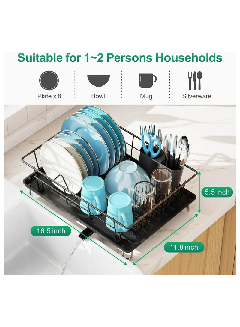 Toshionics Dish Rack Dish Drying Stand Dish Drainer Plate Rack Dish rake Kitchen Organizer Dish Drying Rack Countertop Large Antibacterial Kitchen Utensils Dish racks Dish Stand (Black) - Image 2