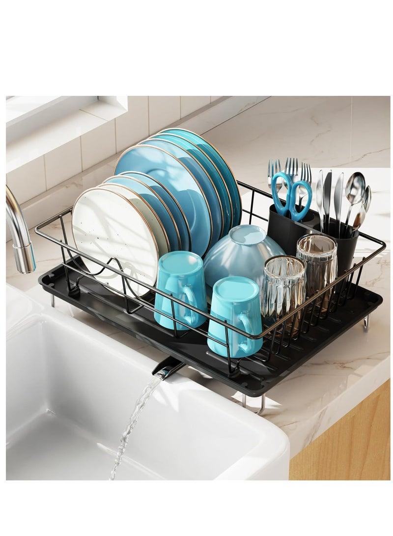 Toshionics Dish Rack Dish Drying Stand Dish Drainer Plate Rack Dish rake Kitchen Organizer Dish Drying Rack Countertop Large Antibacterial Kitchen Utensils Dish racks Dish Stand (Black) - Image 1