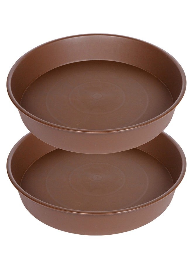 Bleuhome 2 Pack of 14 inch Plant Saucer, Heavy Duty Round Plant Trays for Pots, Plastic Plant Water Tray, Flower Plant Saucers for Indoors, Pot Drip Trays for Planter 12-14" (14", Chocolate) - Image 1