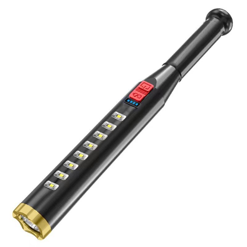 Self-Defense wolf tooth stick strong light flashlight cross-border outdoor USB charging security patrol cob baseball bat flashlight Gold - Image 5