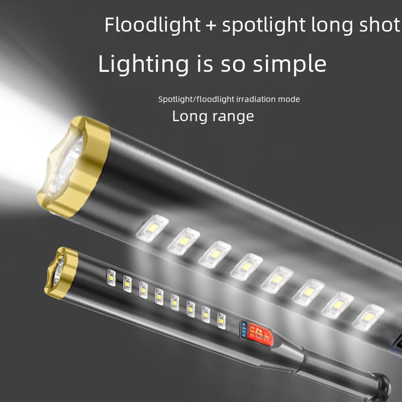 Self-Defense wolf tooth stick strong light flashlight cross-border outdoor USB charging security patrol cob baseball bat flashlight Gold - Image 3