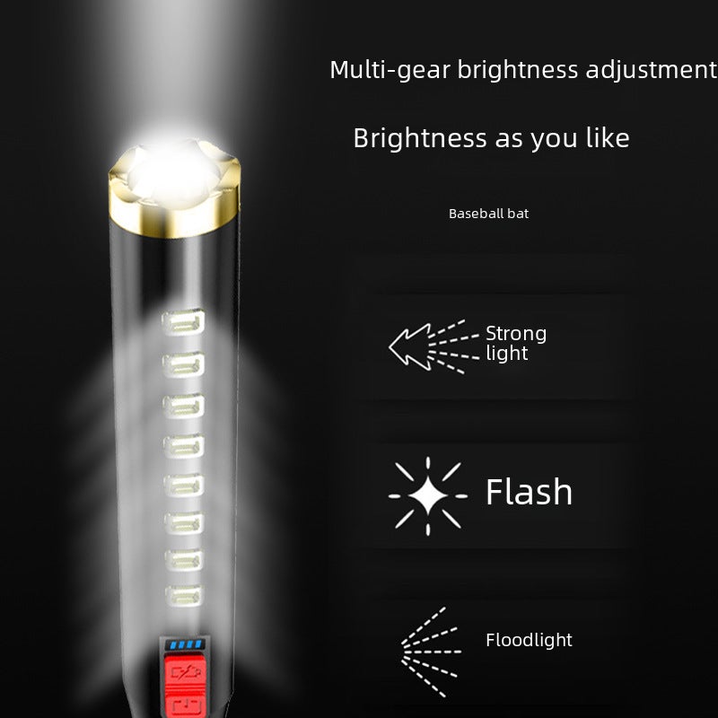 Self-Defense wolf tooth stick strong light flashlight cross-border outdoor USB charging security patrol cob baseball bat flashlight Gold - Image 4