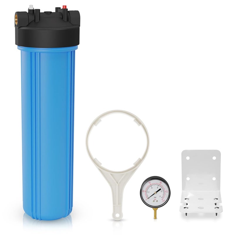 Max Water 20" x 4.5" Whole House Water Filter Housing (WHB20), 20" Sediment Carbon Filter Universal Housing (DB20P), Big Filter Blue Pre-Filtration System for Well Water, 1" NPT Port, Pressure Release - Image 1