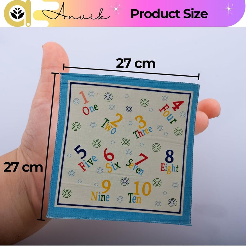 ANVIK Kid's Cotton Educational Handkerchiefs Hanky for Kids Boys Girls for school(Set of 12,Alphabet, Number, Day Month Printed - Image 4
