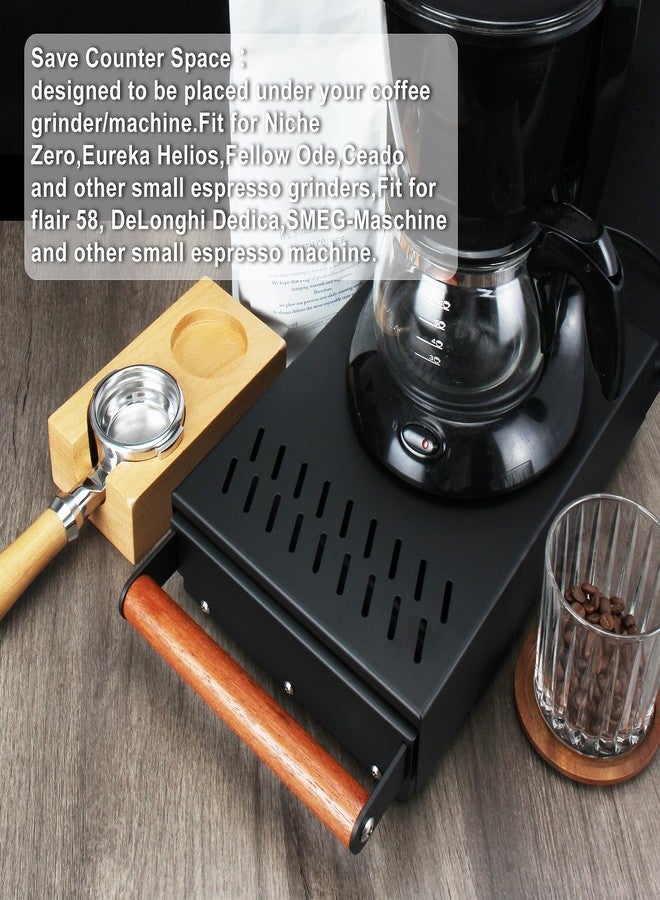 DIBTSA Espresso Knock Box Drawer,Stainless Steel Detachable Coffee Pucks Knock Container, Shock-Absorbent Durable Barista Style Knock Box, Removable Knock Bar,Wood handle and Non-Slip Base (Black) - Image 4
