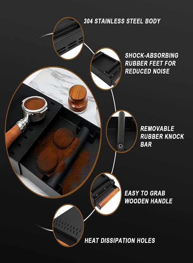DIBTSA Espresso Knock Box Drawer,Stainless Steel Detachable Coffee Pucks Knock Container, Shock-Absorbent Durable Barista Style Knock Box, Removable Knock Bar,Wood handle and Non-Slip Base (Black) - Image 3