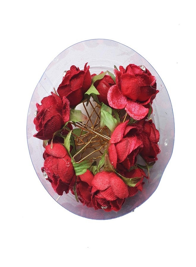 Foreign Holics Women's Red Flower Velvet Juda Bun Hair Accessories Pins - 12 Pieces - Image 3