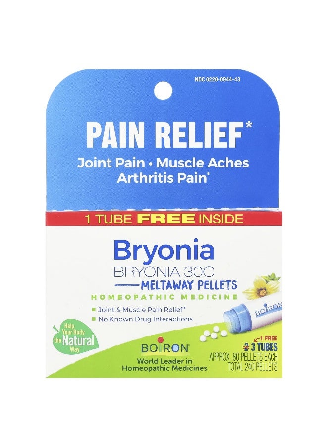 Boiron, Bryonia, Pain Relief, Meltaway Pellets, 30C, 3 Tubes, 80 Pellets Each (Packaging may vary) - Image 1