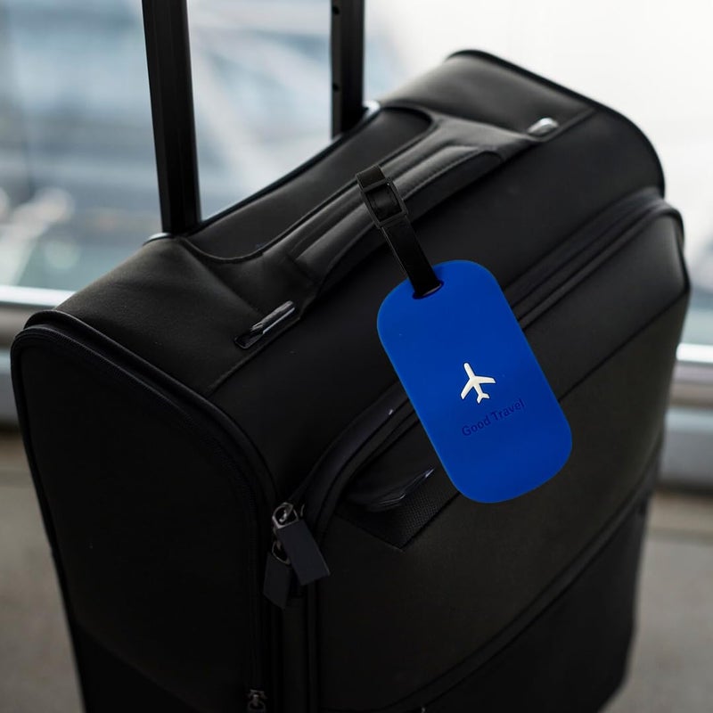 Eitheo بطاقات أمتعة للأطفال بطاقات أمتعة مع اسم وعنوان | بطاقات أمتعة سيليكون للحقائب، بطاقات لتحديد الحقائب/حقائب المدرسة ملصق ملون متعدد (طائرة جيدة) - Image 2