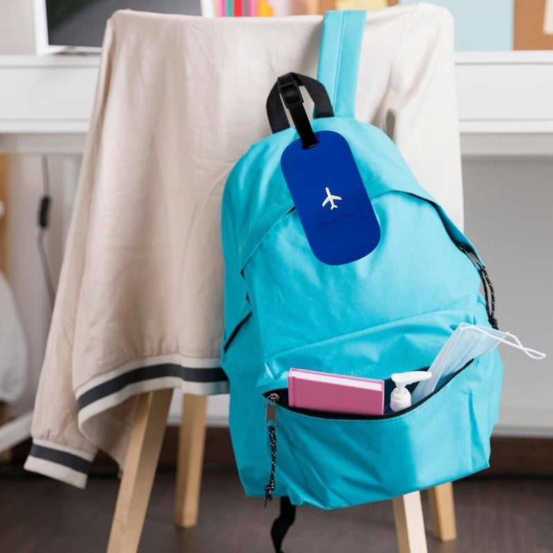 Eitheo بطاقات أمتعة للأطفال بطاقات أمتعة مع اسم وعنوان | بطاقات أمتعة سيليكون للحقائب، بطاقات لتحديد الحقائب/حقائب المدرسة ملصق ملون متعدد (طائرة جيدة) - Image 3