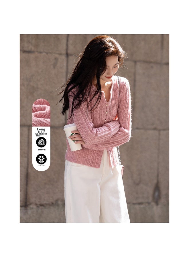 dme Demana [secret Love Letter] Spring And Autumn Simple Style, Conta Wool, Commuter Sweater, Round Neck, Concealing, Comfortable Knit Top For Women  - Image 1
