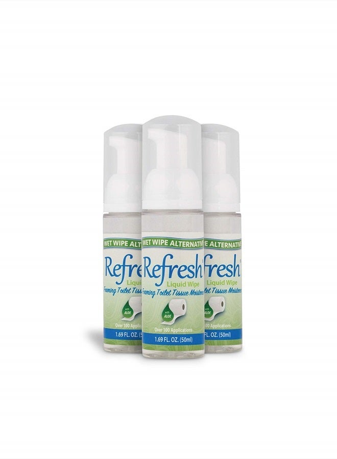 Refresh Liquid Wipe : Toilet Paper Foam. Eco-Friendly Flushable Wet Wipe Alternative. Cleanses and Soothes with Witch Hazel and Aloe. Plumbing and Septic Safe. 50ml (1.69 Fl Oz) – 3 Pack.… - Image 1