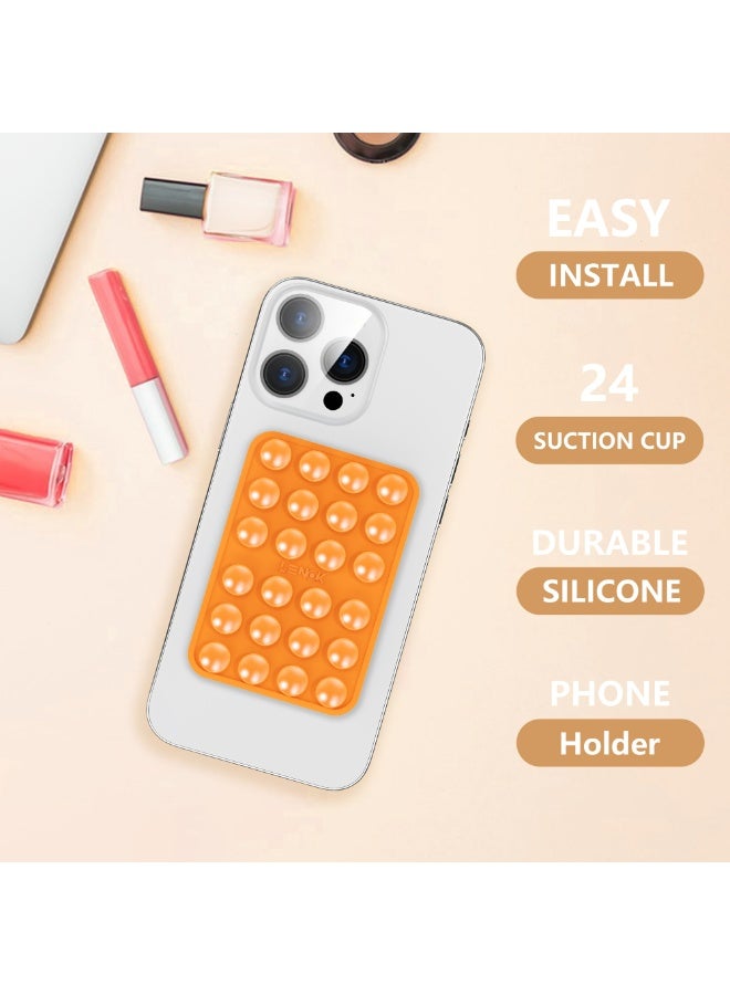 LENOK Silicone Double-Sided Suction Phone Case Detachable Mount - Hands-Free, Strong Grip Holder for Selfies & Videos - Durable, Easy to Use - iPhone & Android (Orange) - Image 2