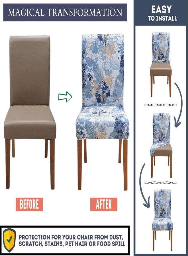 SPRINGRICO Chair Covers for Dining Room Set of 4, Stretch Dining Chair Cover, Washable Spandex Kitchen Parsons Chair Slipcovers, Removable Seat Protector for Home or Party (4 Pack, Plants Blue) - Image 4