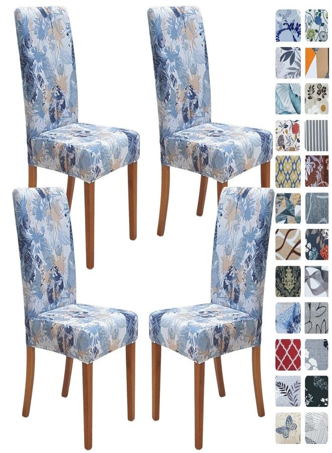 SPRINGRICO Chair Covers for Dining Room Set of 4, Stretch Dining Chair Cover, Washable Spandex Kitchen Parsons Chair Slipcovers, Removable Seat Protector for Home or Party (4 Pack, Plants Blue) - Image 1
