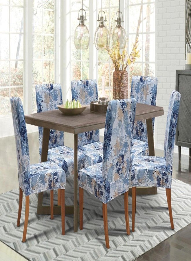 SPRINGRICO Chair Covers for Dining Room Set of 4, Stretch Dining Chair Cover, Washable Spandex Kitchen Parsons Chair Slipcovers, Removable Seat Protector for Home or Party (4 Pack, Plants Blue) - Image 2