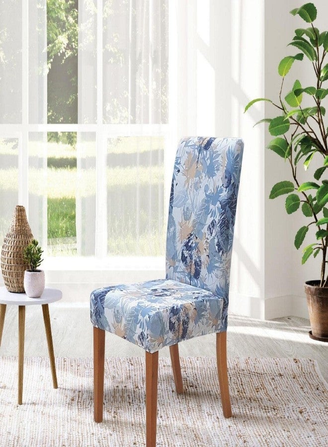 SPRINGRICO Chair Covers for Dining Room Set of 4, Stretch Dining Chair Cover, Washable Spandex Kitchen Parsons Chair Slipcovers, Removable Seat Protector for Home or Party (4 Pack, Plants Blue) - Image 3