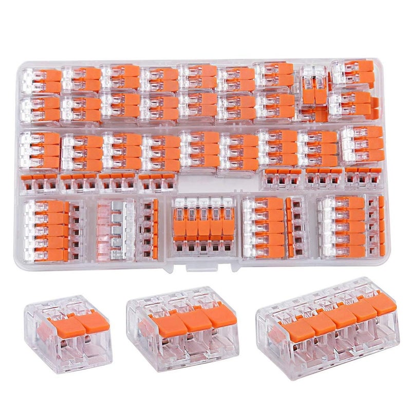 Excefore Lever Wire Connectors, 75 Pcs Wire Connector Assortment Pack Compact Splicing Connector Kit for Electrical Wires Solid Stranded Flexible Wires, 2 Port, 3 Port, 5 Port - Image 1