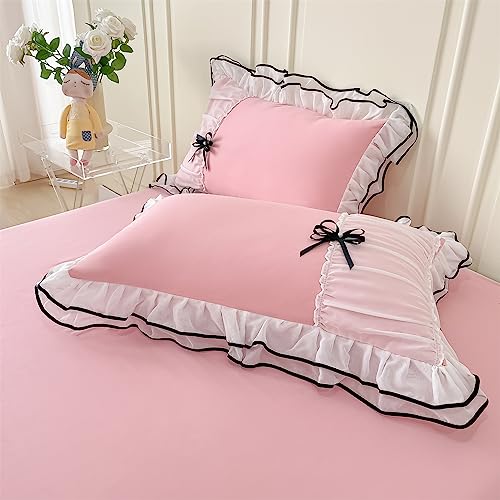 IHOUSTRIY Pink Duvet Cover Queen Size, Ruffle Beddding Set with Bowtie, 3 Pieces Comforter Cover Set with Zipper Closure, Girl Bedding with Pillowcase - Light Pink, Queen - Image 5