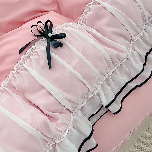 IHOUSTRIY Pink Duvet Cover Queen Size, Ruffle Beddding Set with Bowtie, 3 Pieces Comforter Cover Set with Zipper Closure, Girl Bedding with Pillowcase - Light Pink, Queen - Image 3