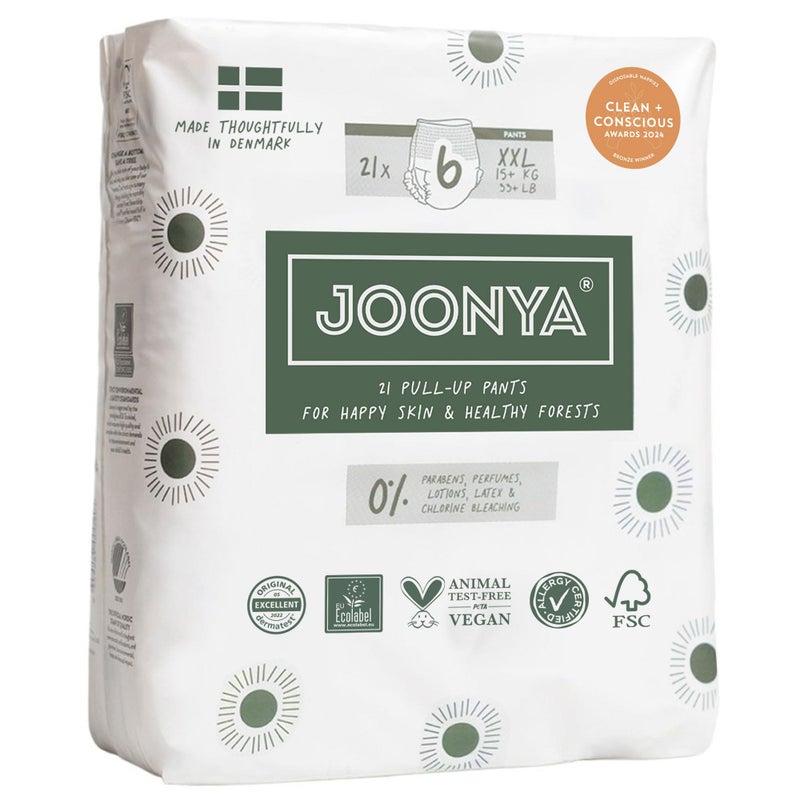 Joonya Pull-Up Pants Baby Diapers, Size 6 XXL (33+ lb) - 1 Bag of 21 - Non Toxic, Eco-Friendly, High Absorbency, Overnight Use, Ultra Slim & Soft - Made in Denmark - Image 1