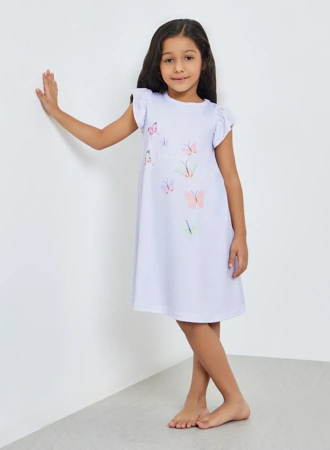Styli Pack of 2 - Girls Butterfly Print Sleep Dress