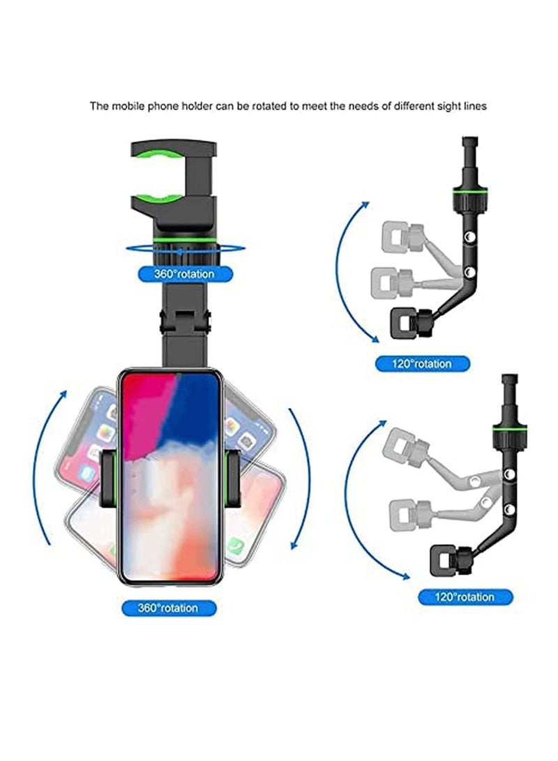 حامل هاتف للسيارة مزود بمرآة رؤية خلفية قابلة للتعديل بزاوية 360 درجة، ذراع طويل الرقبة، أسود/أخضر - Image 2