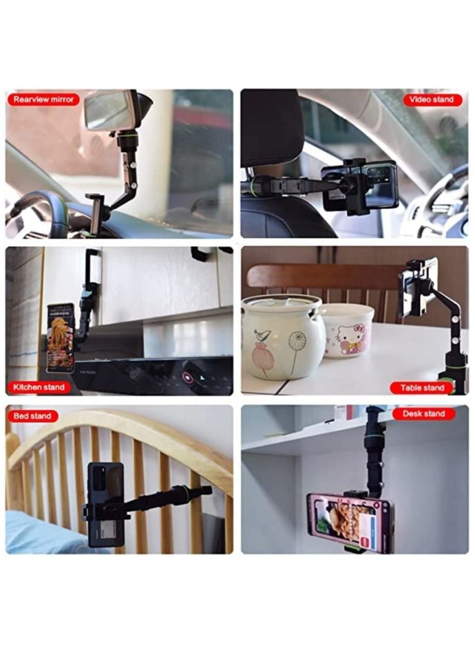 حامل هاتف للسيارة مزود بمرآة رؤية خلفية قابلة للتعديل بزاوية 360 درجة، ذراع طويل الرقبة، أسود/أخضر - Image 4