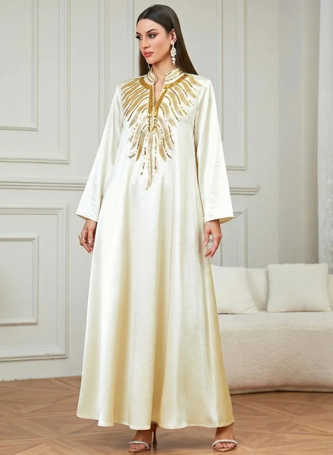 Take Two Cream Embroidered Yoke Jalabiya