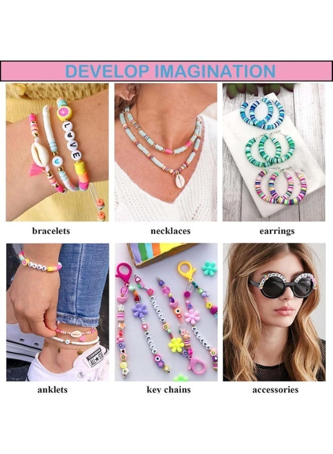 Moonmen Clay Beads Bracelet Making Kit, 144 Colors Flat Polymer Friendship Spacer Heishi Beads for Jewelry Making with Letter Beads and Elastic Strings, Crafts Christmas Gift - Image 5