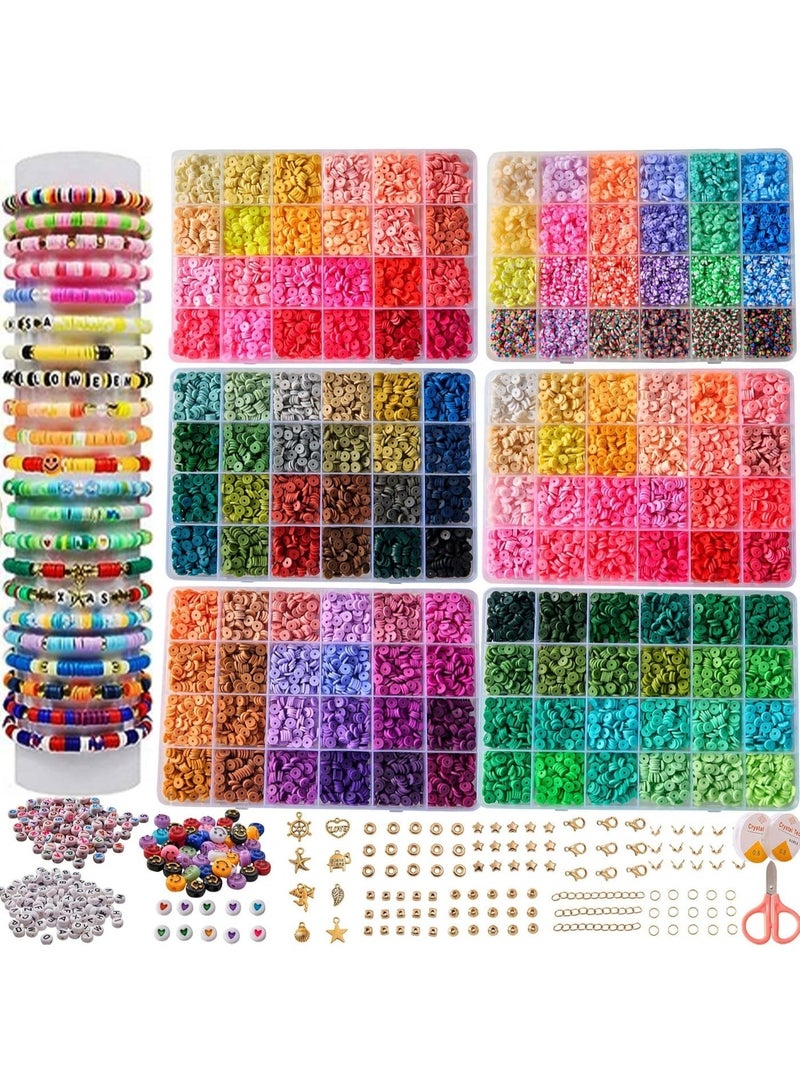 Moonmen Clay Beads Bracelet Making Kit, 144 Colors Flat Polymer Friendship Spacer Heishi Beads for Jewelry Making with Letter Beads and Elastic Strings, Crafts Christmas Gift - Image 1
