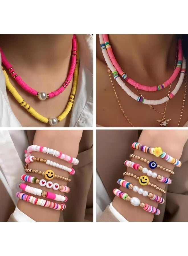 Moonmen Clay Beads Bracelet Making Kit, 144 Colors Flat Polymer Friendship Spacer Heishi Beads for Jewelry Making with Letter Beads and Elastic Strings, Crafts Christmas Gift - Image 2