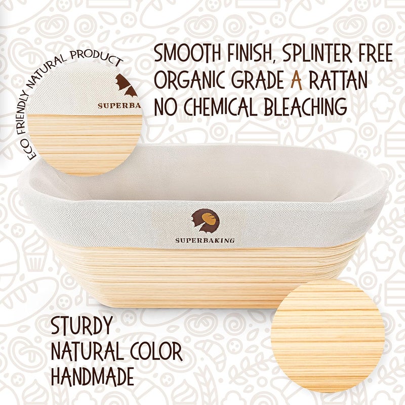 Superbaking 10" Oval Banneton Bread Proofing Basket – Sourdough Starter Kit for Crusty Artisan Style Loaves, Includes Essential Bread Baking Supplies & Tools - Ideal Gift for Bakers - Image 2