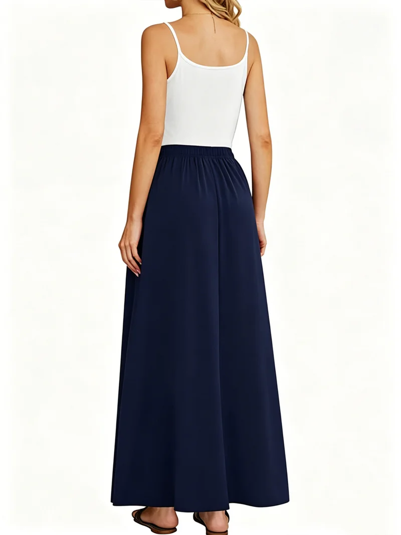 Take Two Navy Blue High Rise Flowy Wide Leg Pants