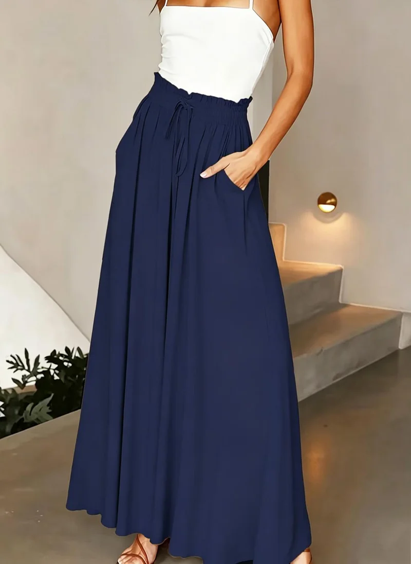 Take Two Navy Blue High Rise Flowy Wide Leg Pants
