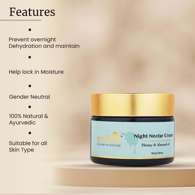 Mellow Herbal Night Nectar Cream  Ayurvedic Night Cream for Brightening Hydration  Skin Repair  Enriched with Almond Honey  Aloe Vera  Sulphate  ParabenFree  All Skin Types  50g - Image 4