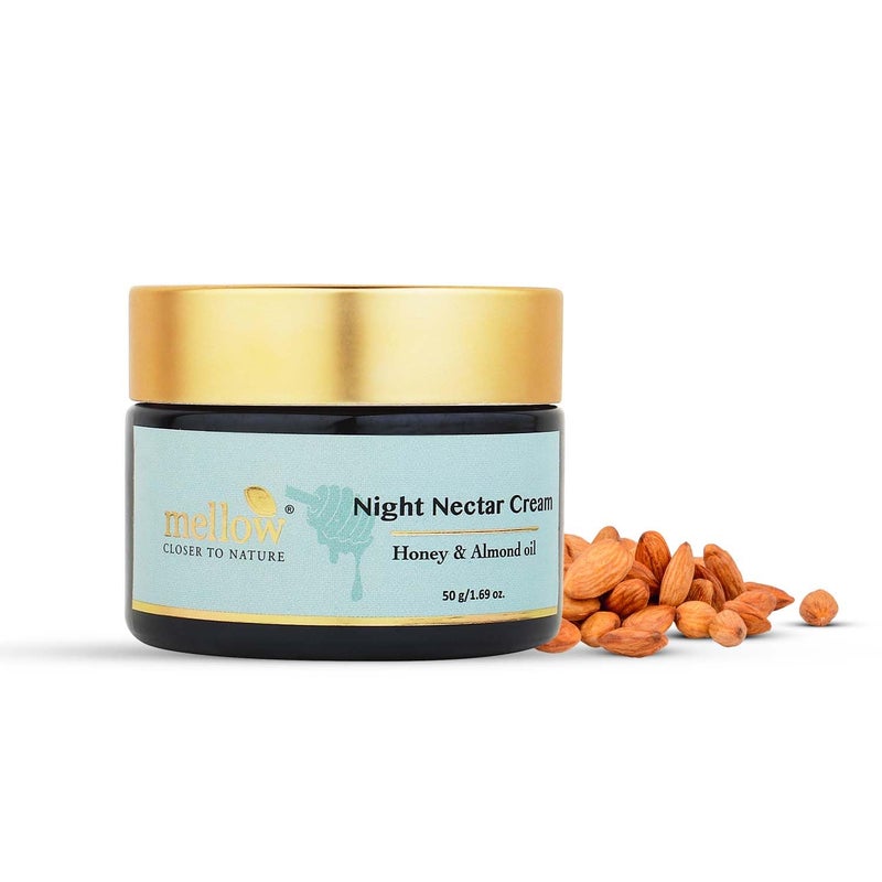 Mellow Herbal Night Nectar Cream  Ayurvedic Night Cream for Brightening Hydration  Skin Repair  Enriched with Almond Honey  Aloe Vera  Sulphate  ParabenFree  All Skin Types  50g - Image 1