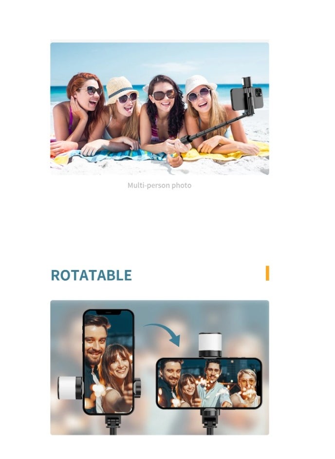 ARNOTEC - 30.12inches(76.5cm) Selfie Stick Tripod Bluetooth Remote Control Selfie Stick Black Aluminum Alloy Foldable Selfie Stick 360° Rotatable Fill Light Maximum Extension 765MM - Image 1