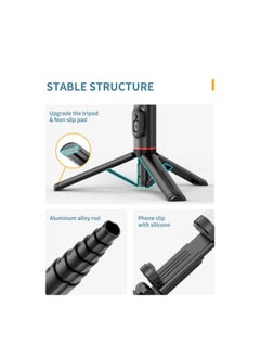 ARNOTEC 30.12inches(76.5cm) Selfie Stick Tripod Bluetooth Remote Control Selfie Stick Black Aluminum Alloy Foldable Selfie Stick 360° Rotatable Fill Light Maximum Extension 765MM  - Image 3